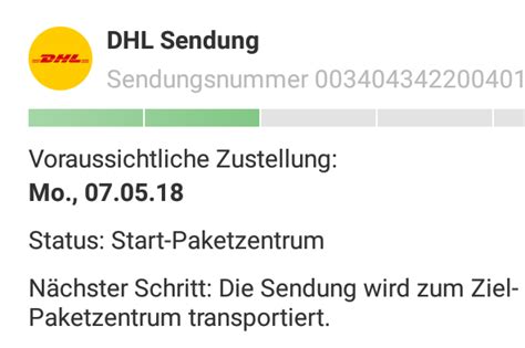 voraussichtliche zustellung dhl.